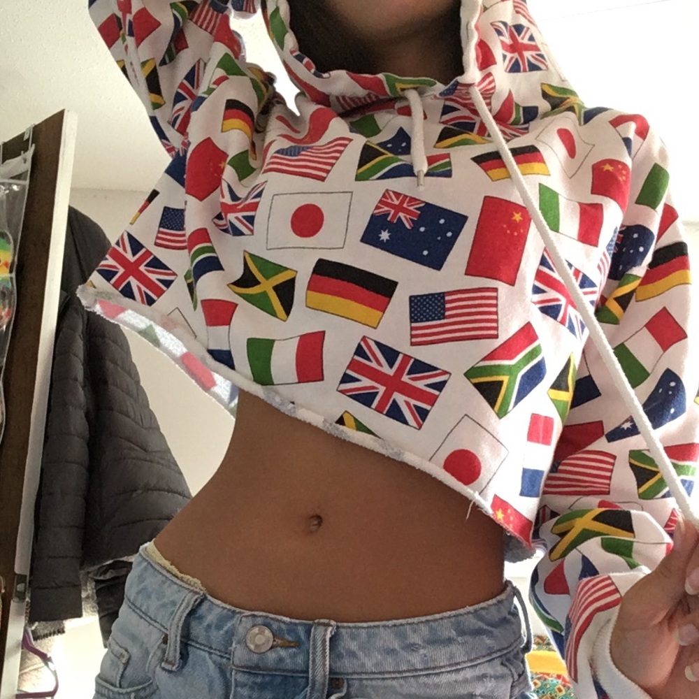 Cropped world flag hoodie
